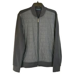Perry Ellis Men's Grey Knitted Mock Neck Full Zip‎ Quilted Bomber Jacket Medium